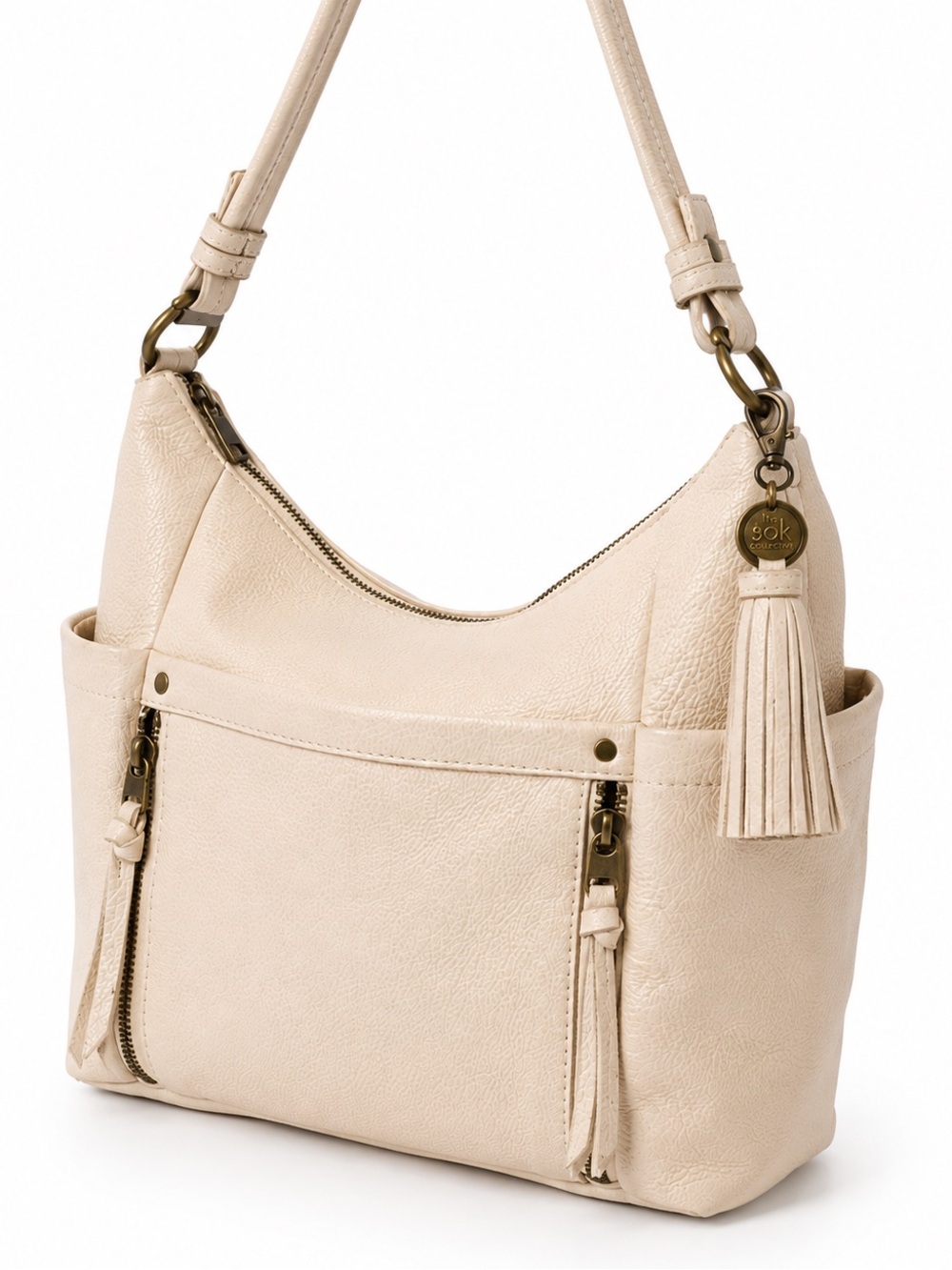 The Sak Keira Cream Pebbled Leather Hobo Shoulder Bag - Picture 3 of 11